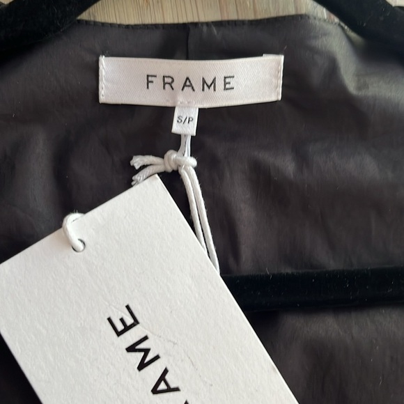 Frame Gathered Cotton Blend Sateen Black Blouse Top Size Small - Picture 10 of 10